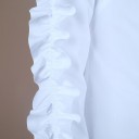 Camisa branca feminina com mangas franzidas decoradas com volantes Duração da manga abaixo do cotovelo Colarinho clássico e fecho com botões 4