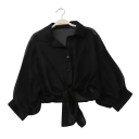 Camisa corta de mujer con nudo en la parte delantera Blusa transparente Corte cropped Material ligero y aireado Cierre de botones Elegante top de verano 4