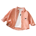 Camisa de algodão para crianças com mangas longas e colarinho com bolso e bordado de cão Camisa unissexo para meninas e meninos Corte solto 4