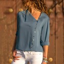 Camisa de chiffon lisa para senhora com mangas longas Colarinho assimétrico Fecho diagonal com botões dourados Corte recto e mais 13