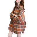Camisa de cuadros elegante para mujer con cuello Corte holgado con cierre de botones Blusa ligera de poliéster para trabajo y tiempo libre 26