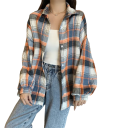 Camisa de cuadros elegante para mujer con cuello Corte holgado con cierre de botones Blusa ligera de poliéster para trabajo y tiempo libre 5