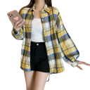 Camisa de cuadros elegante para mujer con cuello Corte holgado con cierre de botones Blusa ligera de poliéster para trabajo y tiempo libre 10