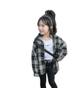 Camisa de cuadros negra para niña con manga larga Camiseta de algodón con cuello y botones Camisa estilosa para niñas para la escuela y el tiempo 4