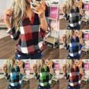 Camisa de cuadros para mujer con escote en V y cuello Manga larga Grandes cuadros en combinación con negro y blanco Corte suelto 8