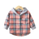Camisa de cuadros para niños con capucha Algodón Poliéster Chaqueta para niñas y niños para primavera y otoño Manga larga Chaqueta de botones estilosa 6