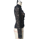 Camisa de encaje para mujer elegante con cuello Blusa de un solo color con cierre de botones Top estiloso de poliéster ligero para el trabajo y el tiempo libre 17