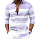 Camisa de hombre a rayas con manga larga de rayas horizontales de diferentes anchos con delicadas líneas y cuello clásico con dobladillo redondeado 2
