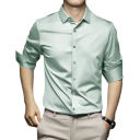 Camisa de hombre con cuello de botones en color sólido de poliéster y spandex, corte elegante para uso diario 11