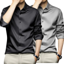 Camisa de hombre con cuello de botones en color sólido de poliéster y spandex, corte elegante para uso diario 2