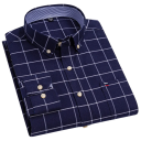Camisa de hombre con cuello y bolsillo Patrón a cuadros en un solo color Camisa de algodón con botones para uso diario 7