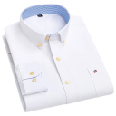 Camisa de homem com colarinho e bolso Camisa de algodão lisa com botões para uso diário 4