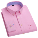 Camisa de homem com colarinho e bolso Camisa de algodão lisa com botões para uso diário 6