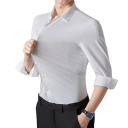 Camisa de homem de manga longa em cor sólida Fecho com botões Decote em V Spandex e poliamida Corte confortável Para todo o ano 7