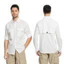 Camisa de homem de manga longa em poliéster com design liso e fecho de botões com colarinho e bolsos para uso diário 2