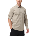 Camisa de homem de manga longa em poliéster com design liso e fecho de botões com colarinho e bolsos para uso diário 4