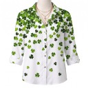Camisa de lazer branca para senhora com mangas longas e trevos verdes com botões na parte da frente 4