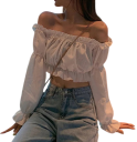 Camisa de mujer de manga larga Crop top con hombros descubiertos Top de moda elegante Algodón Poliéster Blusa femenina estilosa 3