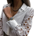 Camisa de mujer elegante de manga larga Blusa de poliéster de un solo color con mangas de encaje y cuello Cierre de botones Varios colores 3