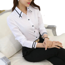 Camisa de mujer elegante de manga larga Blusa de poliéster de un solo color con rayas en las mangas y el cuello Top estiloso con cierre de botones 2