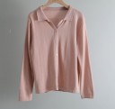 Camisa de mujer tejida con cuello y botones Tejido de algodón suave Manga larga Escote en V Corte recto para el uso diario 8