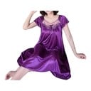 Camisa de noche femenina de corte suelto hasta la rodilla con manga corta suelta y panel transparente con hojas bordadas y volantes 7