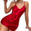 Camisa de noite em satin para senhora com decote em V 4