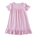 Camisa de noite infantil de corte em A com mangas curtas em forma de asas, com pregas e laço pequeno na parte inferior 5