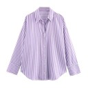 Camisa de rayas para mujer de corte suelto con manga larga y cuello Camisa elegante con botones de poliéster ligero Top estiloso en varios colores 30