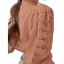 Camisa de Renda Elegante para Senhora com Volantes e Colarinho Camisa Unicolor de Manga Longa com Fecho de Botões Top Estiloso em Algodão e Poliéster 2