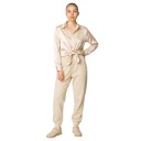 Camisa de satén para mujer de corte holgado con superficie brillante, cuello clásico, puño con botón y dobladillo recto 1