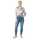 Camisa de satén para mujer de corte holgado con superficie brillante, cuello clásico, puño con botón y dobladillo recto 7