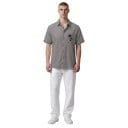 Camisa de verano para hombre de un solo color con mangas cortas y pequeño estampado de palmeras en el pecho con cuello clásico y botones 3