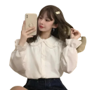 Camisa elegante branca para senhora com mangas longas e volantes 3