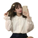 Camisa elegante branca para senhora com mangas longas e volantes 4