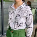 Camisa feminina com estampado de rostos 2