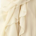 Camisa feminina elegante semi-transparente com volantes e decote em V de mangas longas com fecho de botões Blusa de cor sólida 10