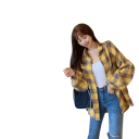 Camisa feminina xadrez elegante com colarinho Blusa solta com fecho de botões Top estiloso em poliéster para trabalho e lazer 2