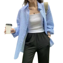 Camisa feminina xadrez solta com colarinho Camisa casual de manga longa Corte oversized Blusa confortável para a cidade e para casa 2