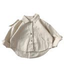 Camisa infantil coreana de manga larga Algodón Poliéster Primavera Otoño 2024 Top liso con cuello y bolsillos Cárdigan elegante con botones 3