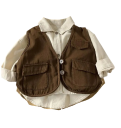 Camisa infantil coreana de manga larga Algodón Poliéster Primavera Otoño 2024 Top liso con cuello y bolsillos Cárdigan elegante 7