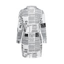Camisa larga de mujer con estampado estilo periódico Patrón en blanco y negro Manga larga Cuello de camisa Cierre de botones Poliéster con spandex 3