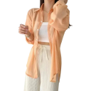 Camisa ligera de manga larga para mujer Material transparente Corte holgado Top aireado para verano Capa elegante sobre una camiseta 6