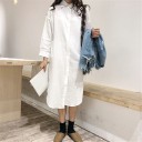 Camisa longa de algodão para senhora de corte solto com mangas longas Colarinho de camisa Fecho com botões Bainha arredondada Pode 4