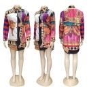 Camisa longa feminina com mangas longas e um extravagante padrão colorido de leopardo Padrões xadrezados e ornamentais Gola Poliéster 3
