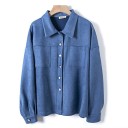 Camisa oversize feminina para o tempo mais frio Dois bolsos no peito e fecho com botões Aspeto de camurça mate Algodão com poliéster 5