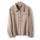 Camisa oversize para mujer para clima frío Dos bolsillos en el pecho y cierre con botones Aspecto de ante mate Algodón con poliéster 7