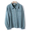 Camisa oversize para mujer para clima frío Dos bolsillos en el pecho y cierre con botones Aspecto de ante mate Algodón con poliéster 9