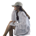 Camisa oversized elegante para mulher com mangas longas Blusa solta minimalista para um look diário Corte confortável e intemporal 2