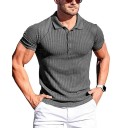 Camisa polo de hombre con botones Cuello en V Manga corta Sólido Poliéster Algodón Estilo clásico 3